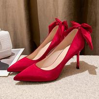Balti Šilkiniai Mazgeliai Aukštakulniai Nuotakos Batai Moteriški Elegantiški Satino Stiletto Kulniukai Siurbliai Moteriški Smailūs Pirštai Šventiniai Vestuviniai Batai Moteriški 38 red