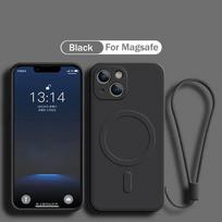 Magnetinis belaidžio įkrovimo dėklas, skirtas iPhone 15 12 13 14 Pro Max 13 Mini 11 XR XS X 7 8 Plus, su Magsafe skysto silikono dirželio dangteliu For iphone12Mini black