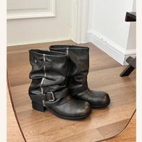 Sheepskin version~ niche design short boots Martin boots women's pleated stacking boots tube boots Western cowboy locomotive boots 40 black