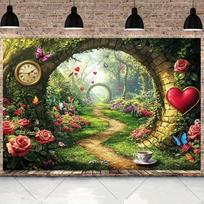 Alisos stebuklų šalyje gimtadienio šventės baneris, fonas, muzikinė vaikų gimtadienio šventės dekoracija, fotografijos fonas Vinyl 75X50cm