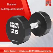 Twelve-Sided Men's Rubber-Coated Steel Dumbbell 12-Sided Hammer Dumbbell 50KG red