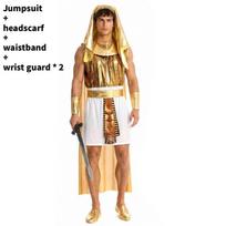 Pharaoh Cleopatra Costume Set For Halloween And Cosplay Unisex Stage Performance Gold White,M beige