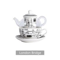 Kūrybingas Nordinis arbatinukas ir puodelių rinkinys su arbatos filtru Eifelio bokšto ir Londono tilto spaudiniu, aukštai temperatūrai atsparus indas, kelionėms white
