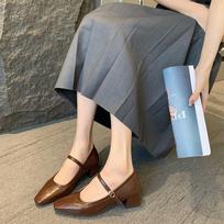Fashionable and Comfortable Spring and Summer One-strap Hundred Matching Red Square Head Thick Heeled Mary Jane Shoes High-heeled Female Single Shoes 39 tamsiai ruda spalva
