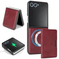 2 viename magnetinis odinis atverčiamas telefono dėklas, skirtas Samsung Galaxy Z Flip 8 7 6 5 4 3 Flip8 Flip7 FE, su MagSafe belaidžio įkrovimo dangteliu Galaxy Z Flip6 tamsiai raudona spalva