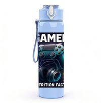 1PC Game Controller Gamer Logo 750ml Color Plastic Sports Water Bottle Leakproof Flip Straw Lid Suitable for Sports Office Home Use tamsiai mėlyna