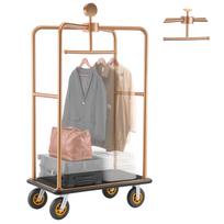 VEVOR Hotel Luggage Cart, 544.31 kg Heavy Duty Bellman Cart with Stainless Steel Frame, 203 mm Rubber Wheels, Black Carpeted Deck 108 x 65 x 196 cm