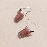 ins wind cute fashion bubble tea drink coffee stud earrings, Japanese and Korean mini star dad buck coffee earrings gray