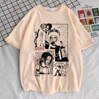 NANA Anime Graphic Washed Cotton T‑shirt Unisex Pastel Punk Korean Clothes Pop Culture Retro Short Sleeve Streetwear Casual Tops S gray