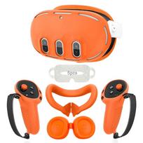 8 in 1 Silicone Cover Set for Oculus/Meta Quest 3 VR Headset Controller Protective Cover Lens Cap Face Case Eye Mask Accessories oranžinė