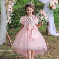 Girls Princess Flower Girl Sequined Tulle Pageant Gown 140cm rožinė
