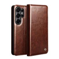 QIALINO For Samsung Galaxy S26 S25 Edge S24 S23 S22 Note20 Ultra Plus Premium Cowhide Natural Genuine Leather Case Wallet Cover Galaxy S21 5G tamsiai ruda spalva