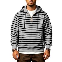 Men's Striped Half Zip Hoodie Long Sleeve Drawstring Hooded Sweatshirt with Front Pocket Casual Streetwear Pullover M pilka