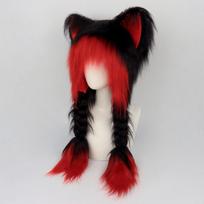 Y2K Anime Katės Ausų Kepurė Moterims Žieminė Šilta Pūkuota Pliušinė Šildyklė Cosplay Aksesuaras Black-Red red
