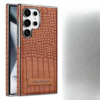 Tinka Samsung S24ultra mobiliojo telefono dėklas krokodilo rašto magnetinis absorberis Samsung visiškai apimantis S25u laikiklis 23u vyriškas odinis dėklas Samsung Galaxy S23 + brown