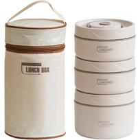 Stainless Steel Lunch Box Leak Proof Three Layer Snack Box Portable Insulated Food Lunch Container for Home Office Picnics beige