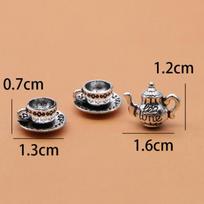 Dollhouse Cute Mini Small Teapot Teacup Dollhouse Furniture Miniature Teapot Cup Plate 1 teapot with lid+ 5Cups Dining Ware Toy gray