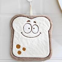 Korean version of cute cartoon hand towel hanging three-layer thickened coral fleece kitchen hand towel white