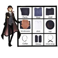 9 vnt. pilni rinkiniai Anime Bungou Benamių šunų Chuya Nakahara Cosplay kostiumas Perukas Port Mafia Helovinas britiško stiliaus striukės kostiumai XXXL gray
