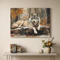 1pc Majestic Wolf in Forest Canvas Wall Art - Realistic Wolf Print, Contemporary Wolf Decor Suitable for Living Room-Wolf, Ideal Home Gift for Lovers 50x75cm black