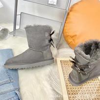 Henan Sangpo snow boots shoes women's classic Bailey basic sheepskin integrated pair of ribbon bow cotton shoes 40 gray
