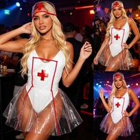 Vaiduoklių namas Zombių slaugytojos uniforma Cosplay Zombių kraujas Moteriška slaugytojos suknelė Helovinas Medicininis kostiumas XL white