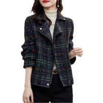 Spring and Autumn Korean Version of Casual Woolen Women's Coat Plaid Woolen Coat 2XL black