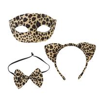 3Pcs/Set Leopard Catgirl Costume Accessories Sexy Fashion Halloween Mask Headband Set Halloween Decoration Creative black