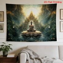 Bohemian Buddha Tapestry Wall Hanging Zen Spiritual Temple Jungle Tropical Nature Art Print for Living Room Decor Boho Decor 100X70CM gray