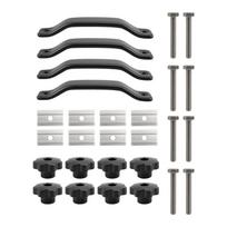 Metal Roof Tent Mounting Set with Graspable Star Knobs, Threaded Bolts, Slotted Blocks, and Curved Bars for Tent-to-Rack Installation or Replacement 1 gray