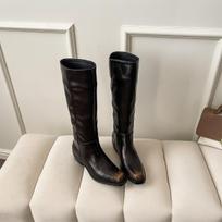 Cowhide Version~ Square Head Thick Heel High Boots Knight Boots Women'S Thick-Soled Thick Legs British Style Wide Tube Boots 35 gray