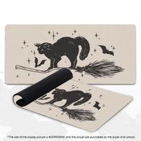 XXL Gaming Mouse Pad Black Witch Cat Broom Bat Book Cute Cartoon Kitten Art Deskmat Non-Slip Rubber Keyboard Mat Table Mat 600x300x2mm white