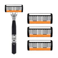 Mens Manual 6 Blade Razor Kit 18 Replaceable Refills Custom Color Durable Shaving Set Ideal for Men Birthday Gift 1 handle 3 blades black
