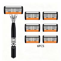 Mens Manual 6 Blade Razor Kit 18 Replaceable Refills Custom Color Durable Shaving Set Ideal for Men Birthday Gift 1 handle 6 blades