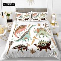 King Size Cartoon Dinosaur Duvet Cover Set Microfiber Cute Dino Jungle Animals Bedding for Baby Girls Boys Kids 140x200cm 3pcs gray