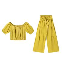 2025 European Women's Wide-Leg High-Waisted Micro-Flare Pants Set 2 Extra Large geltona