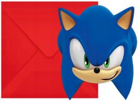 Kvietimai su vokais Ežiukas Sonic Žaidimas Pasaka Sega Gimtadienis Party 6vnt.