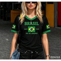 Vasaros moteriški Brazilijos stiliaus futbolo marškinėliai su vėliava, 3D spausdinti trumparankoviai marškinėliai, sportinė apranga, dovana Brazilijos gerbėjams, moteriški marškinėliai XS brown