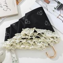 Lolita Taškuotas Ruffles Krašto Sulankstomas Skėtis Moterims, Juoda Danga Apsauga Nuo Saulės, Itin Lengvas Nešiojamas Skėtis Nuo Saulės Rabbit Print Black juoda