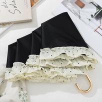 Lolita Taškuotas Ruffles Krašto Sulankstomas Skėtis Moterims, Juoda Danga Apsauga Nuo Saulės, Itin Lengvas Nešiojamas Skėtis Nuo Saulės Plain Black juoda