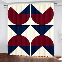 Retro Geometric Curtains 2pcs – Mid-Century Modern Abstract Design in Orange Green Black Cream, Living Room Decor 53x116cm 2pc21x46in blue