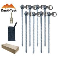 Steel Ground Anchor Screws, Heavy Duty Tent Pegs, Trampoline & Swing Fixing Kit, Metal Thread Camping Pegs 8mm*250mm gray