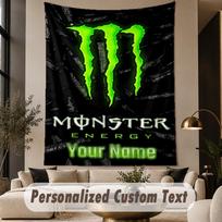 Custom Text Tapestry Monster Energy Print Wall Tapestry Indoor Living Room Wall Decor 100cmx150cm green