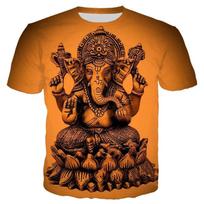 Ganešos marškinėliai 3D spaudinys Indų išminties dievas Ganeša T-shirt Vyrams Moterims Vasariniai Laisvalaikio trumpomis rankovėmis Harajuku Dydžio per dideli T-shirt M orange