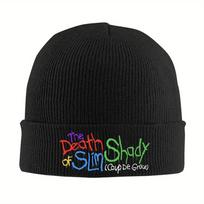 Unisex Rib Knit Cuffed Beanie Eminem The Death of Slim Shady Merch Winter Skullies Knitted Caps Coup de Grace Bonnet Knit Hat black
