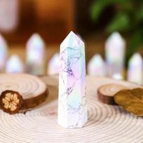 Iridescent White Turquoise Crystal Pillar - Polished Raw Stone Ornament 5-6 cm white