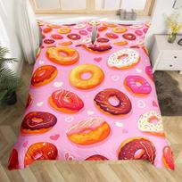 Kawaii Spurgos Antklodės Užvalkalų Rinkinys Spalvingas Saldus Spurgos Lovos Patalynės Rinkinys Skanus Desertas Rožinis Violetinis Antklodės Užvalkalas Mergaičių Kambario Dekoracija 140x200cm red