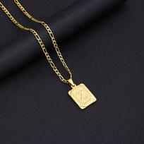 Initial Letter Pendant Necklace Stainless Steel Golden Cuban Chain A-Z Alphabet Name Jewelry For Men Women Gift 60cm