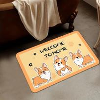 Cartoon Corgi WELCOME Print Doormat Non Slip Entrance Rug Bathroom Kitchen Floor Mat Home Decor 40cm x 60cm black