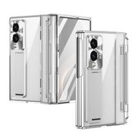Luxury Transparent Plating Kick-stand Holder Phone Case for Samsung Galaxy Z Fold 8 Wide Fold8 Built-in Screen Protector Cover Galaxy Z Fold 8 gray